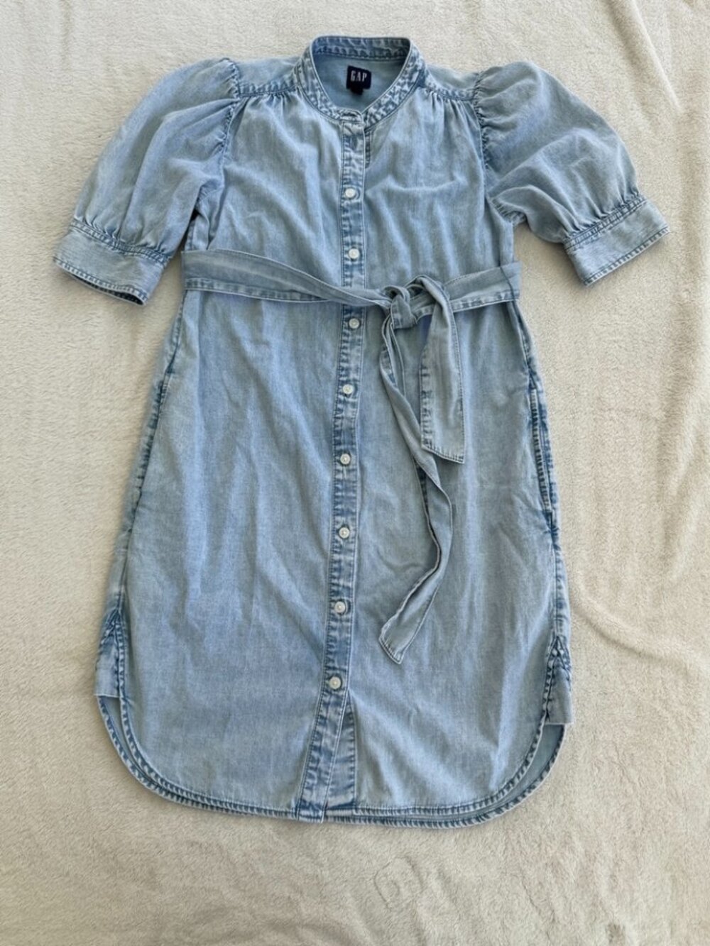 Gap Denim Shirt Dress Belted Waist Puff Sleeve Size XS